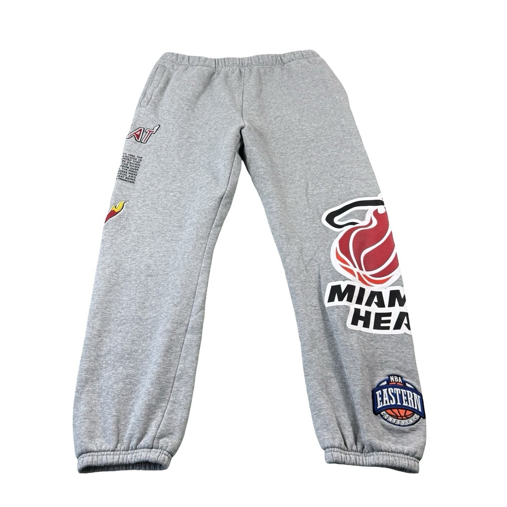 Mitchell & Ness Miami Heat Pants Mens Medium Gray NBA Sweatpants Joggers